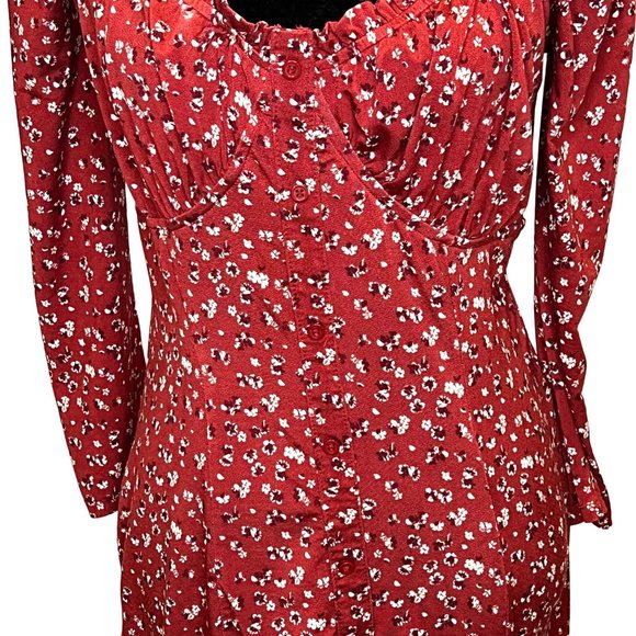 Trixxi Womens Dress Large Red Floral Ruched V Neck 3/4 Sleeve Summer Dressy - Picture 4 of 12